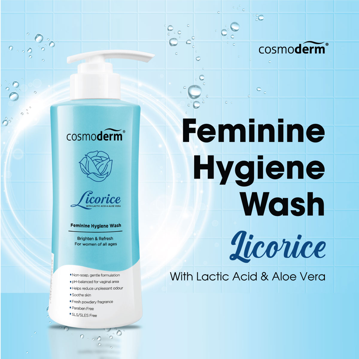 Cosmoderm Licorice Feminine Hygiene Wash (with Lactic Acid & Aloe Vera